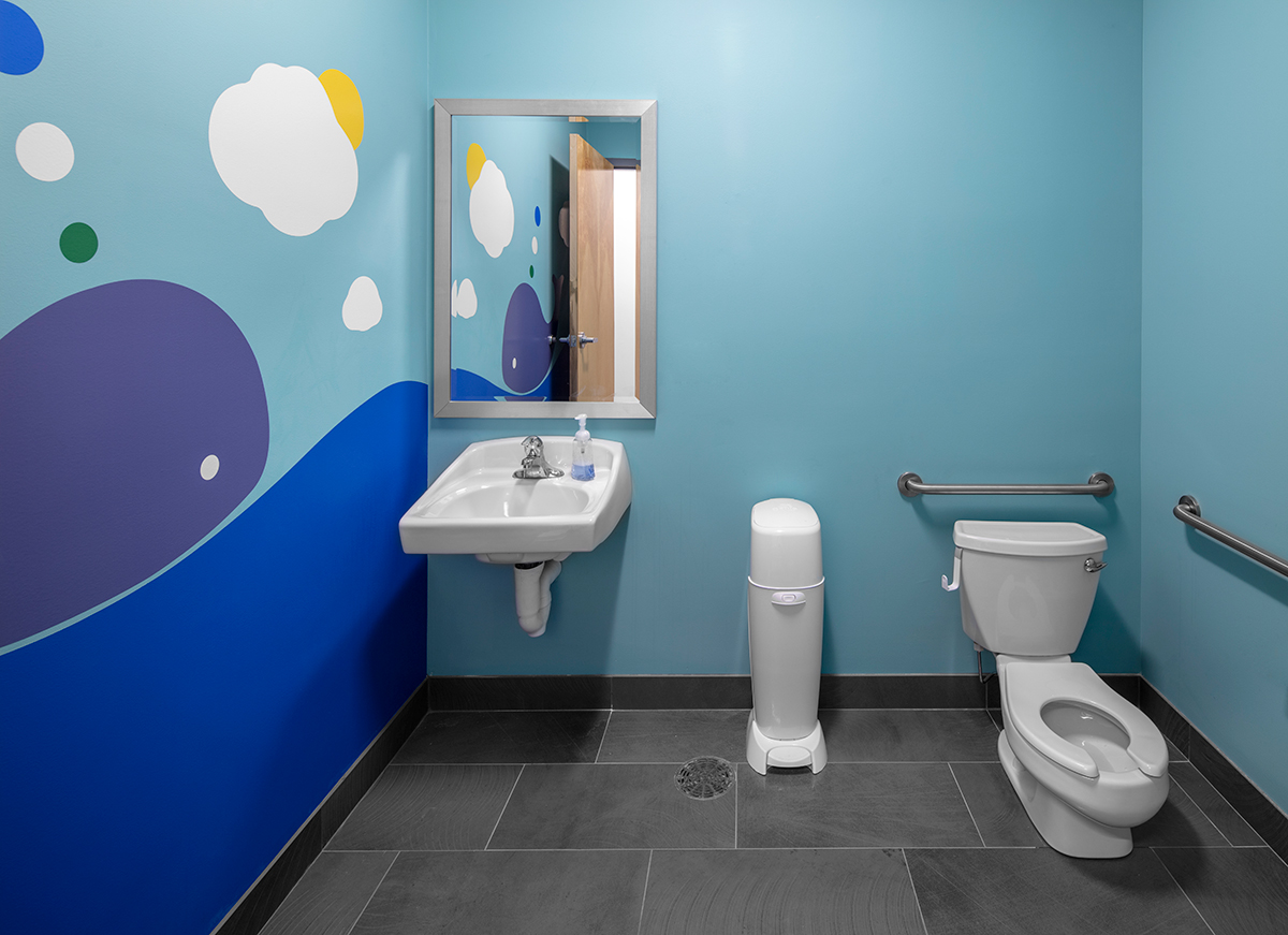 Restroom interior at the Stride Autism Center near Armour Square in Chicago, Illinois.