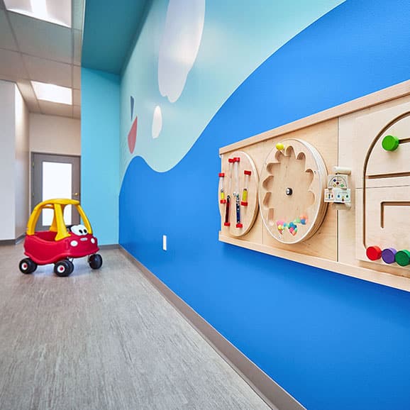 Play therapy area for children with autism near Greenwood Historic, Des Moines, Iowa.