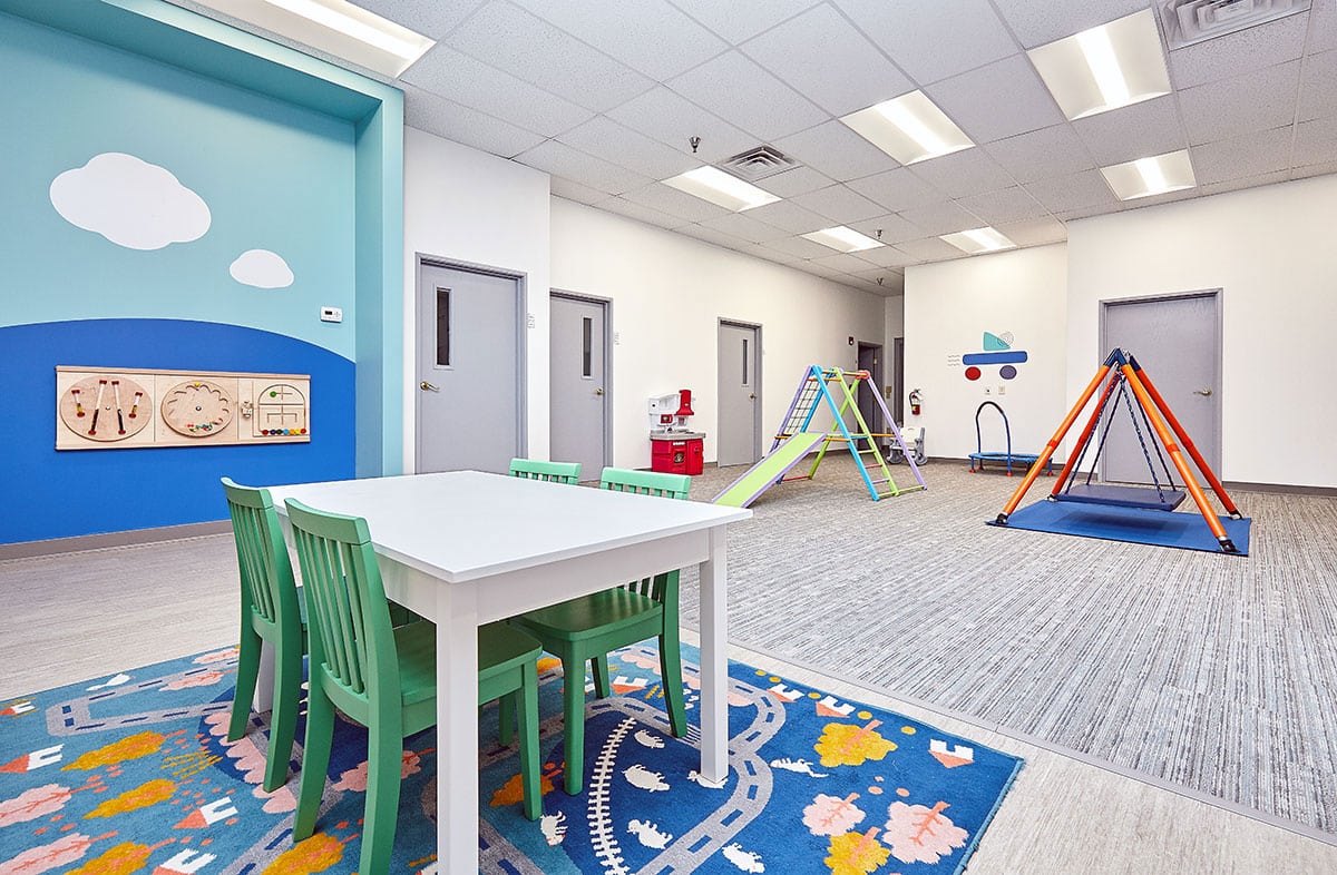 Interior view of sitting and play area for autism treatment near Waterbury, Des Moines, Iowa.