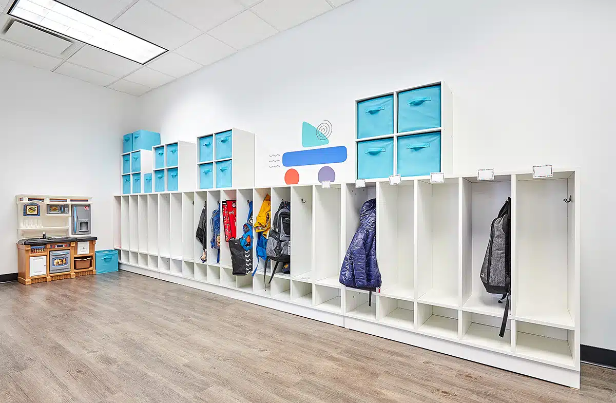 Cubby area where children store their belongings before ABA therapy near Crete in Lincoln, Nebraska.