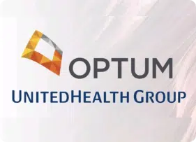 Photo with an orange logo and text that reads "Optum Unitedhealth Group."