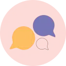 Photo of a circle with three empty bubble heads.