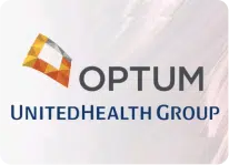 Photo with an orange logo and text that reads "Optum Unitedhealth Group."