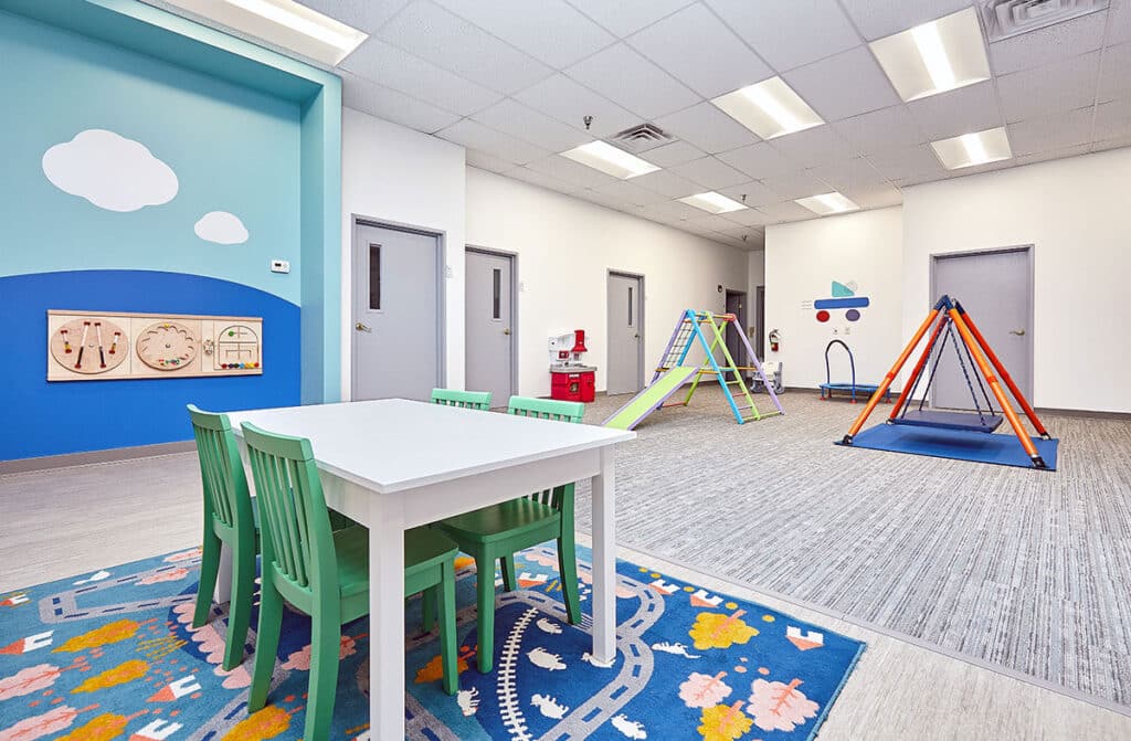 Exterior view of the Stride Autism Center in Clive, Iowa, offering specialized ABA therapy and early intervention.