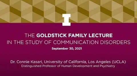 A colorful graphic promoting the 17th Goldstick Lecture event focused on autism education at Stride Autism Centers&reg;.