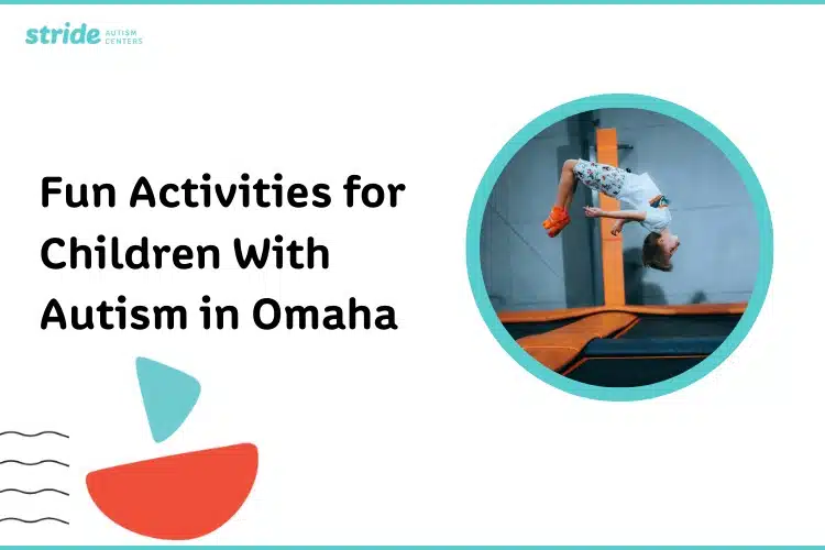 A young child at Stride Autism Center smiles while playing with colorful building blocks during an ABA therapy session.