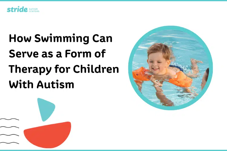 Una ilustración para un artículo sobre la terapia de natación para el autismo, en la que aparece un niño en una piscina con flotadores naranjas, para Stride Centers.