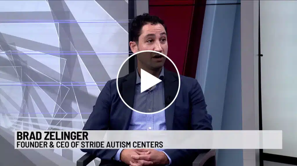 A WHO-13 News spotlight featuring Stride Autism Centers&reg; during Autism Acceptance Month, with a video play button icon.