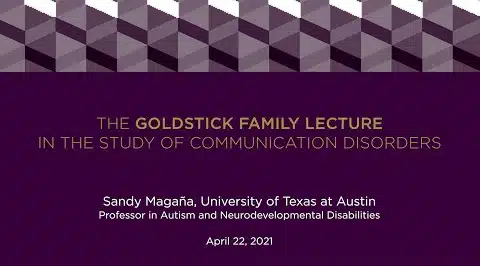 A colorful graphic promoting the 17th Goldstick Lecture event focused on autism education at Stride Autism Centers&reg;.