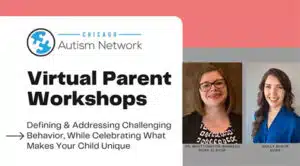 A friendly instructor leads a virtual parent workshop webinar for the families at the Stride Autism's Center school.